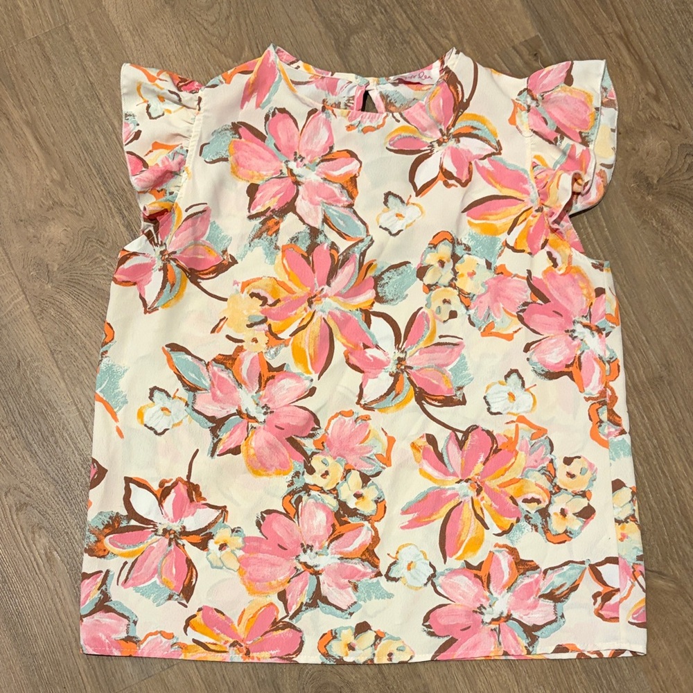 Floral Pink and Orange Women's Blouse